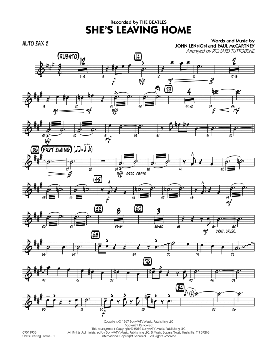 She's Leaving Home - Alto Sax 2 Jazz Ensemble scores gallery preview page 1