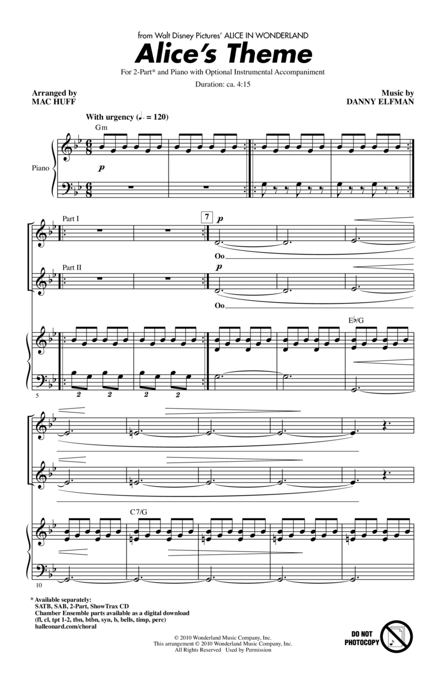 Alice's Theme (from Alice In Wonderland) (arr. Mac Huff) 2-Part scores gallery preview page 1