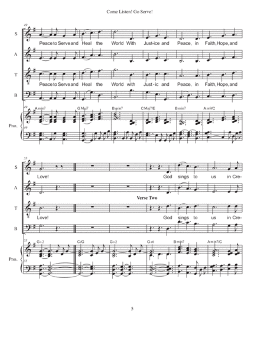 COME LISTEN! GO SERVE! (Celebrating the Spirit's calling to live in The Beloved Community.) Piano, Vocal, Guitar scores gallery preview page 6