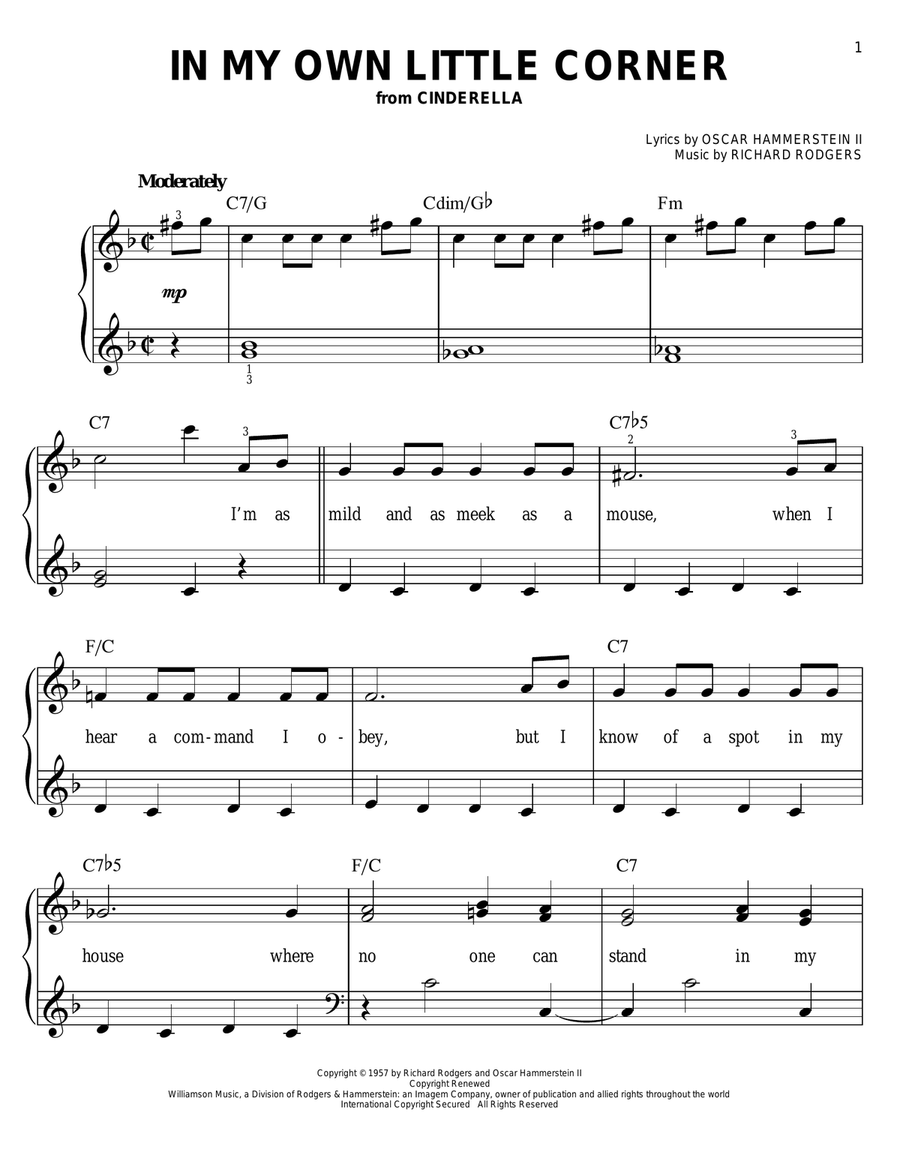 In My Own Little Corner (from Cinderella the Musical) Easy Piano scores gallery preview page 1