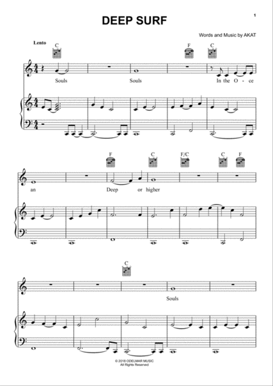 Deep Surf Piano, Vocal, Guitar scores gallery preview page 1