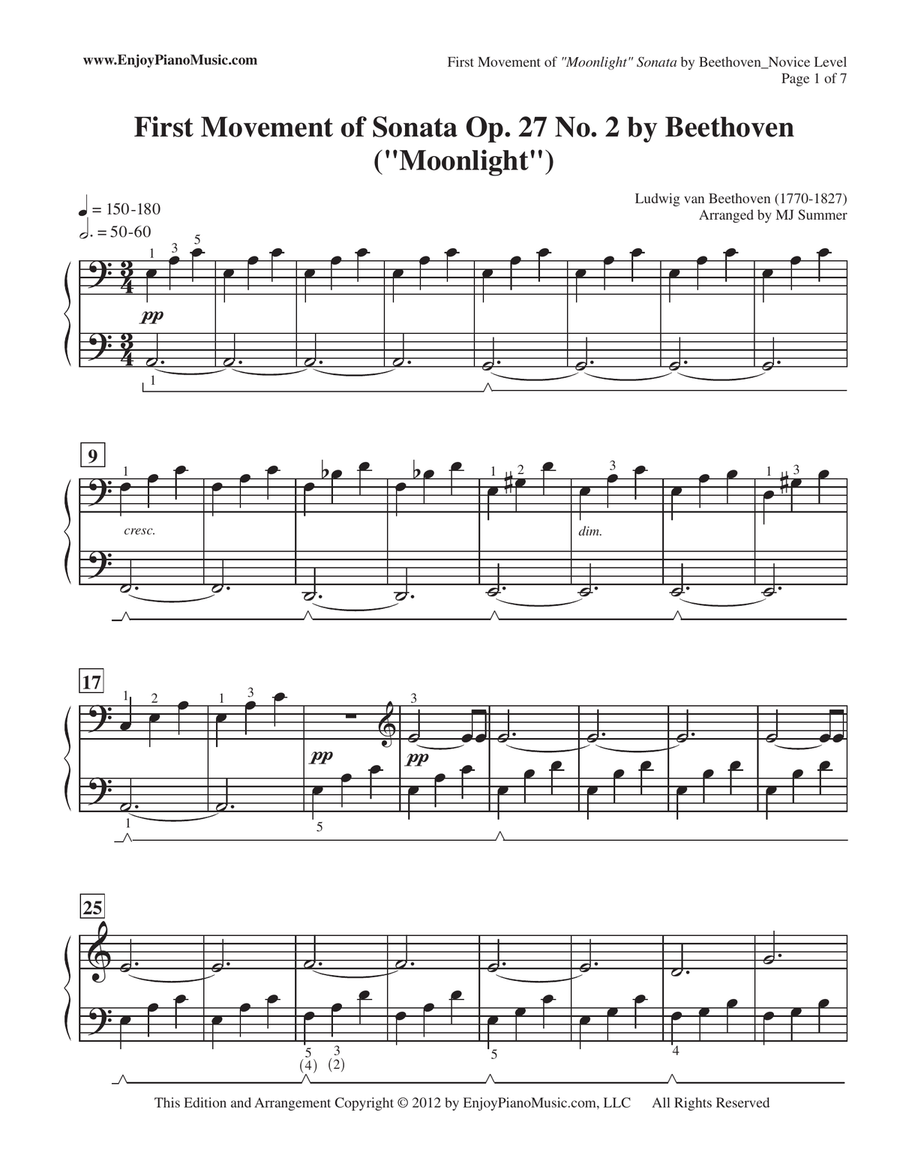 Moonlight Sonata - Beethoven, Easy Piano for Small Hands, Busy Teens & Adults Piano Method scores gallery preview page 2