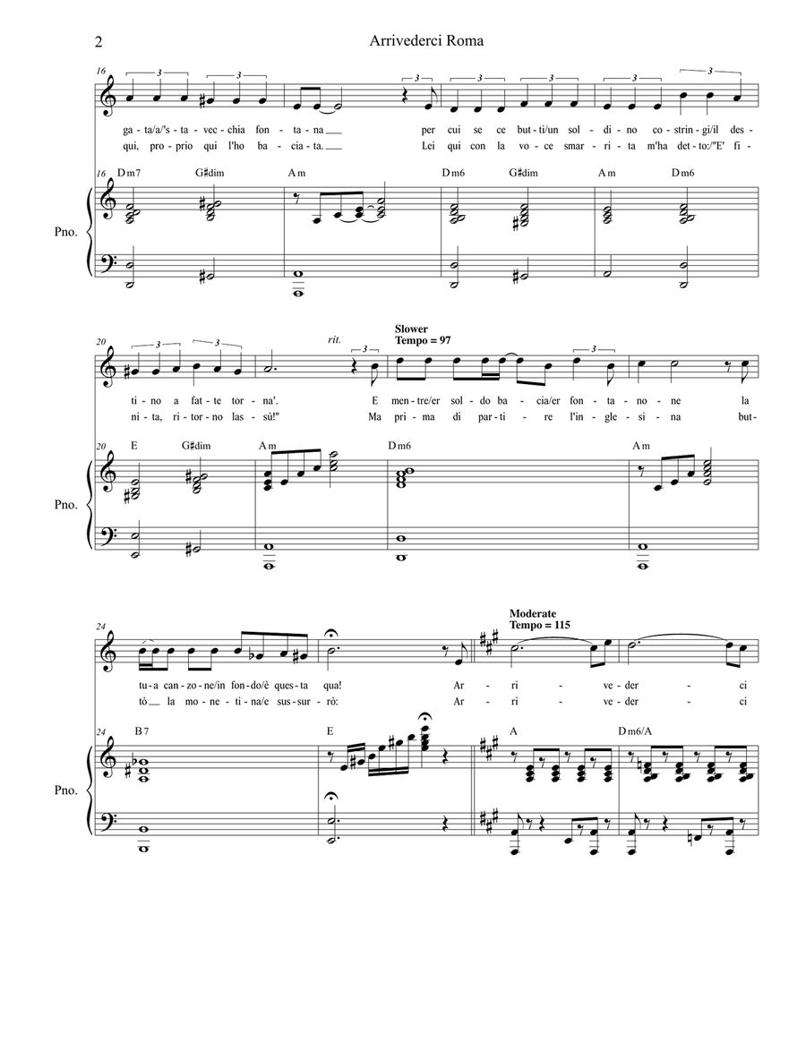 Arrivederci Roma (goodbye To Rome) Arrivederci Roma (goodbye To Rome) Piano, Vocal scores gallery preview page 2
