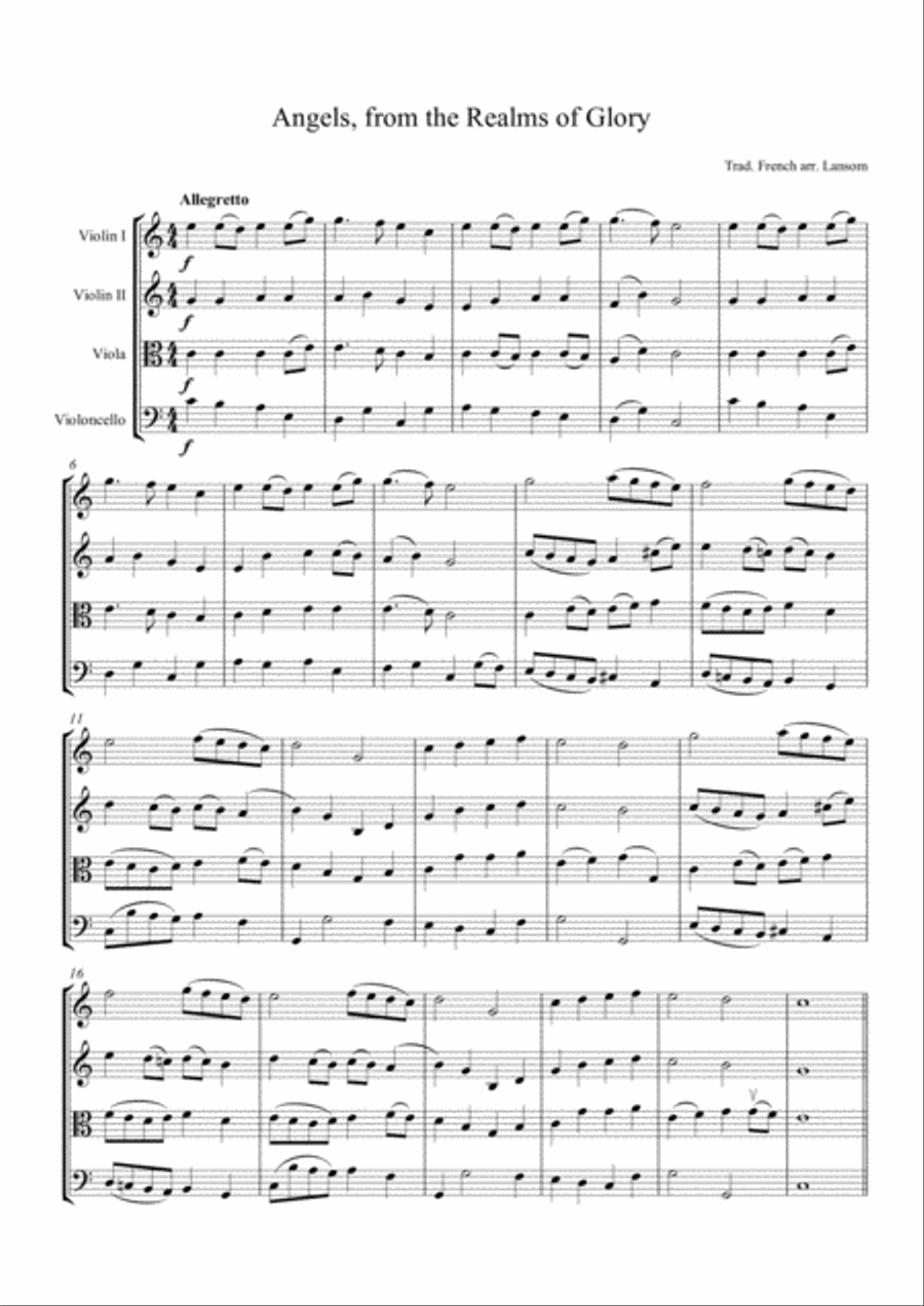 Angels, from the Realms of Glory for String Quartet String Quartet scores gallery preview page 1
