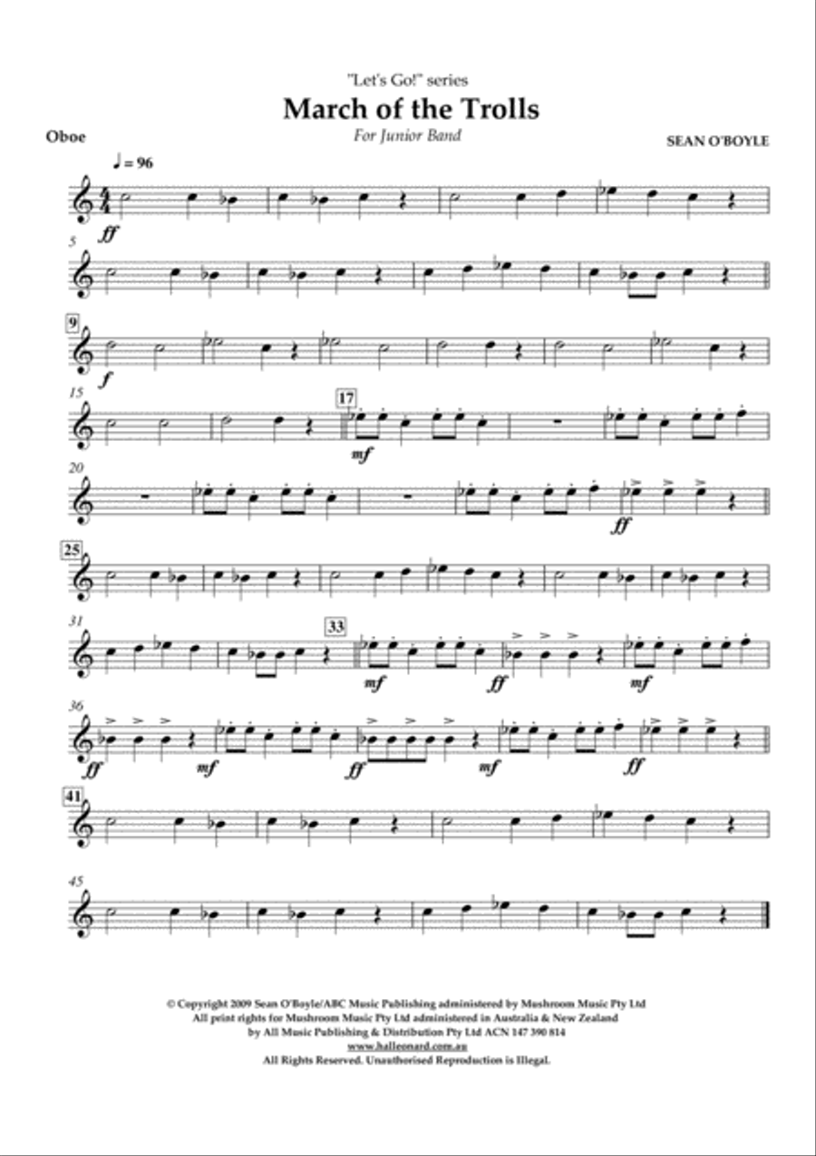 March of the Trolls - Oboe Concert Band scores gallery preview page 1
