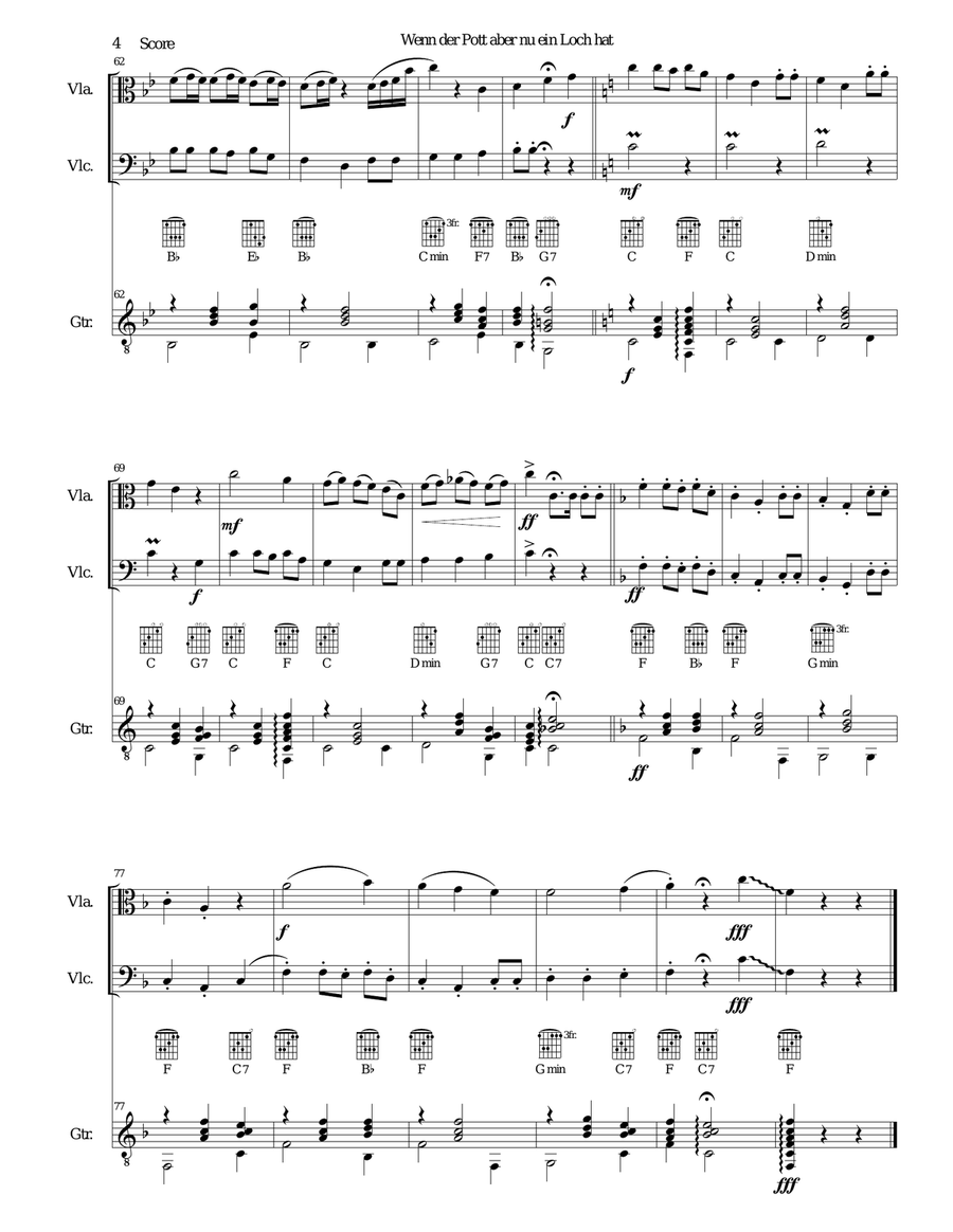 Wenn der Pott aber nu ein Loch hat (There's a hole in my bucket) for viola, cello and guitar Small Ensemble scores gallery preview page 4