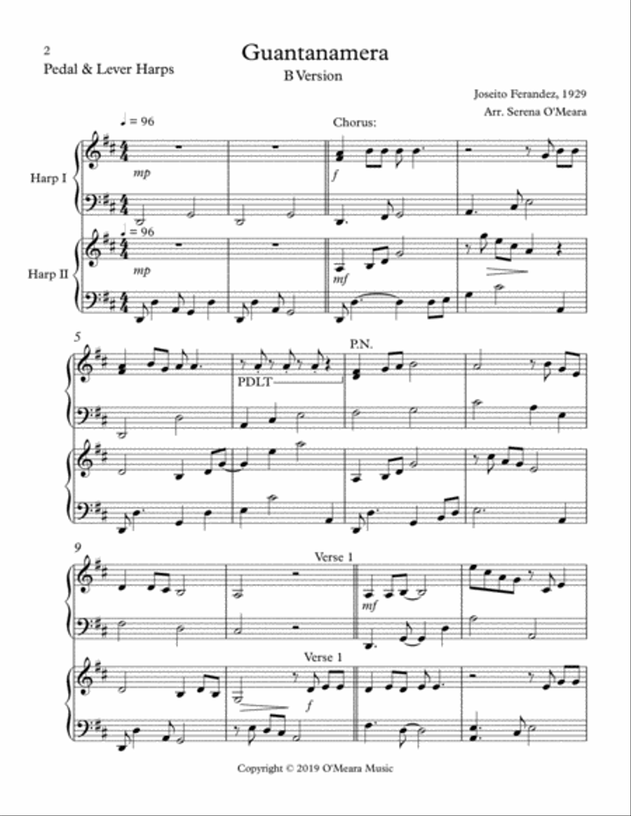 Guantanamera Celtic Harp scores gallery preview page 2