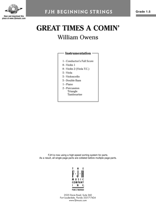 Book cover for Great Times A Comin': Score