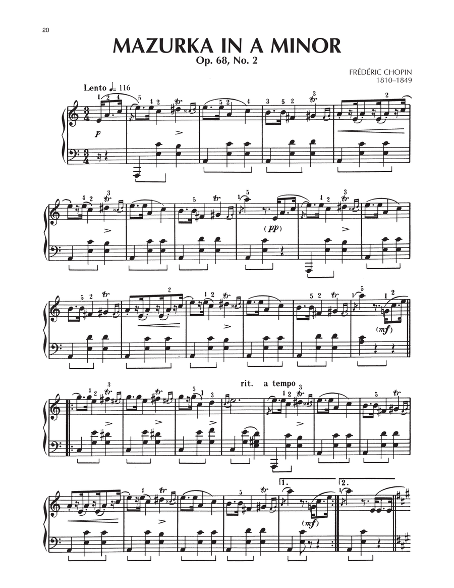 Mazurka, Op. 68, No. 2 Piano Solo scores gallery preview page 1