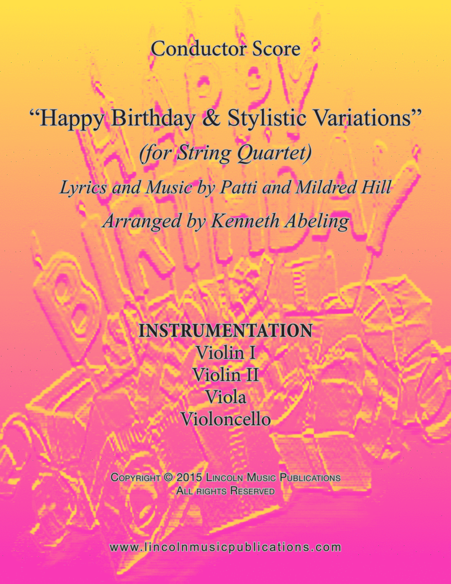 Happy Birthday and Stylistic Variations (for String Quartet) String Quartet scores gallery preview page 1