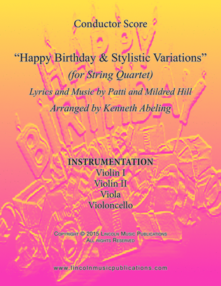 Book cover for Happy Birthday and Stylistic Variations (for String Quartet)