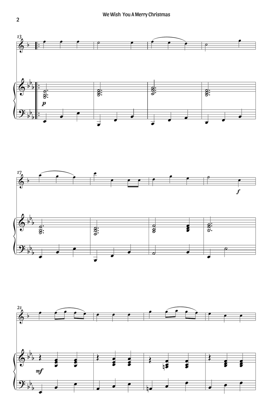 We Wish You A Merry Christmas (clarinet and piano – clean sheet music) B-Flat Clarinet scores gallery preview page 2