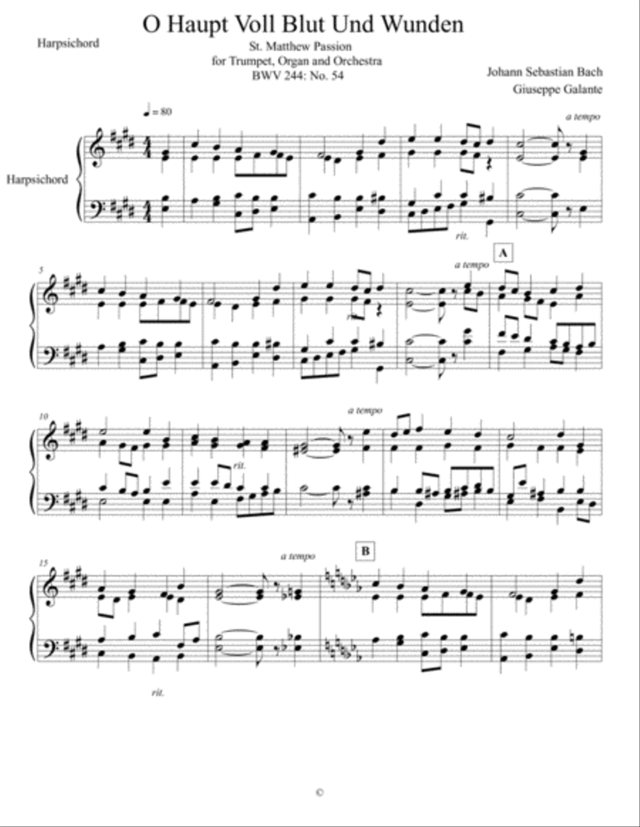 O Haupt Voll Blut Und Wunden: St. Matthew Passion for Trumpet, Organ and Orchestra, BWV 244: No. 54 Chamber Orchestra scores gallery preview page 6
