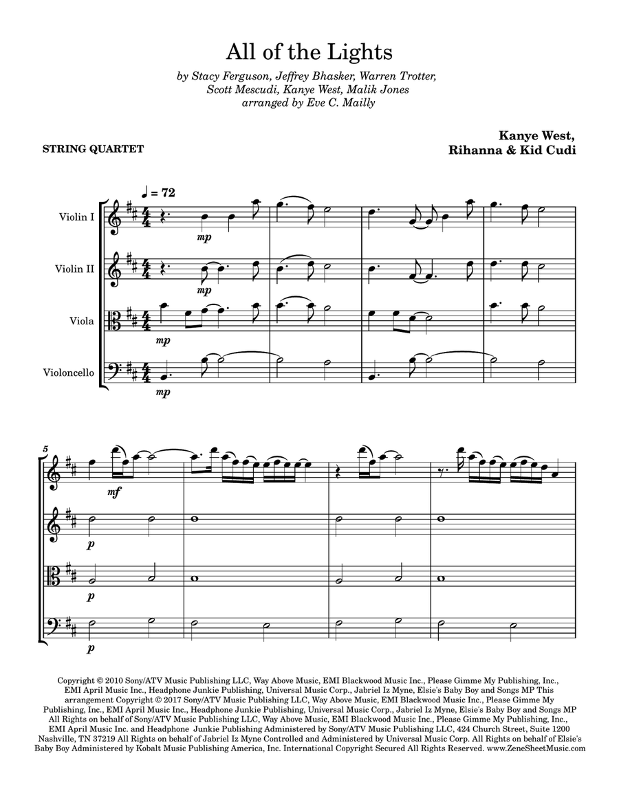 All Of The Lights String Quartet scores gallery preview page 1