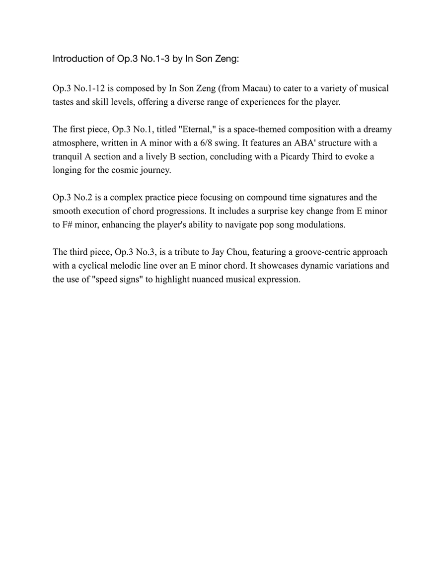Op.3 No.1-3 by In Son Zeng Piano Method scores gallery preview page 1