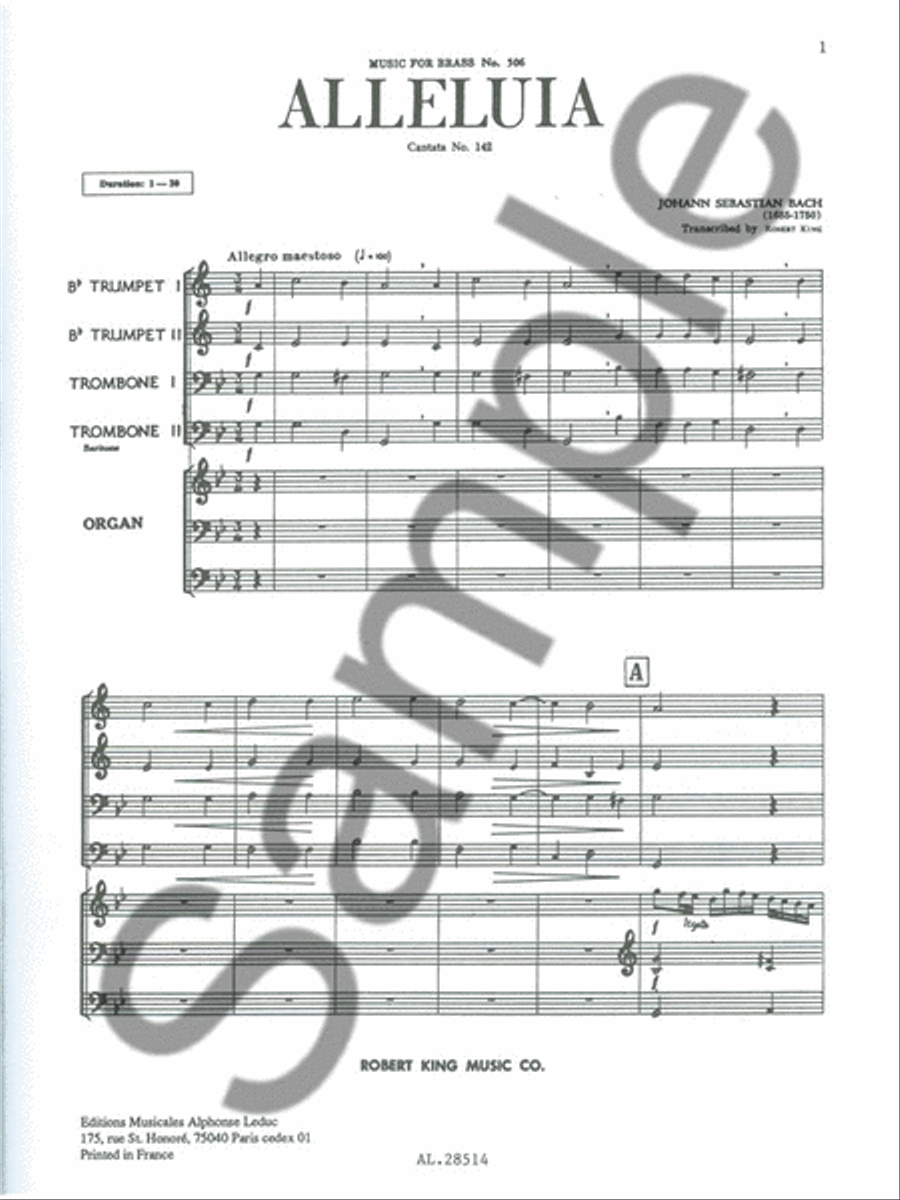 Alleluia De La Cantate No.142 (quintet-mixed) School and Community scores gallery preview page 2