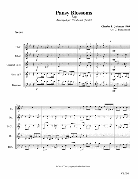 Pansy Blossoms Rag (C. Johnson) - woodwind quintet image number null