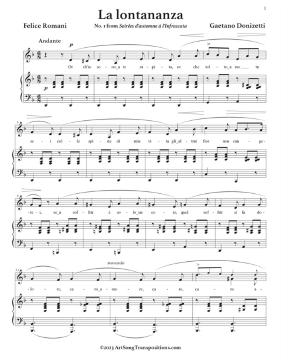 DONIZETTI: La lontananza (transposed to D minor) Voice scores gallery preview page 2