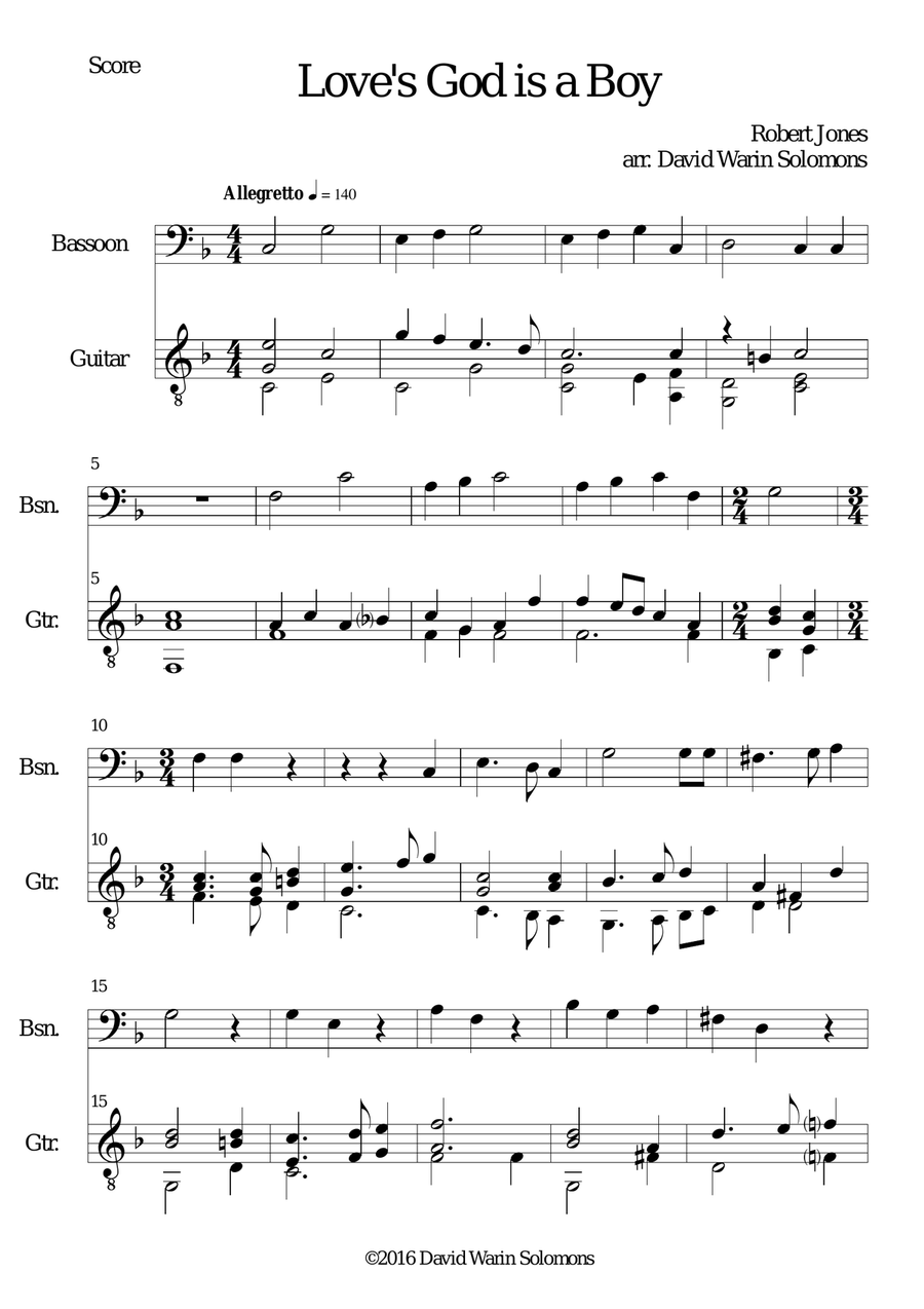 Love's God is a Boy for bassoon and guitar Bassoon scores gallery preview page 1