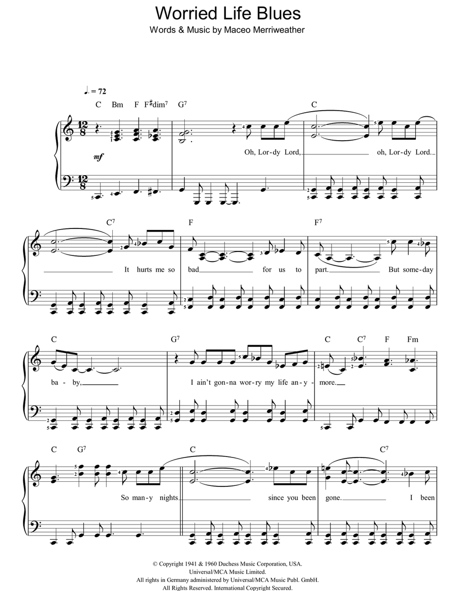 Worried Life Blues Easy Piano scores gallery preview page 1
