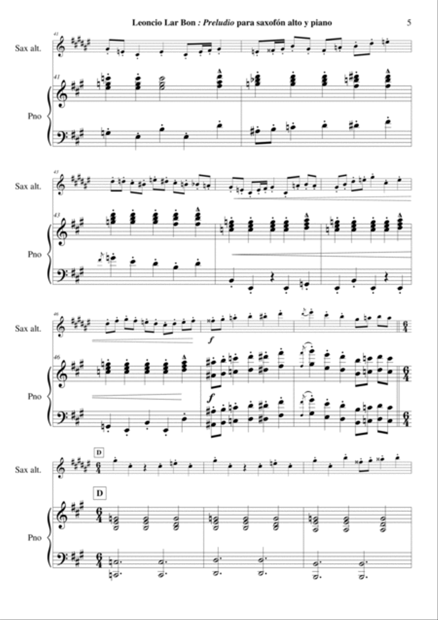 Leoncio Lara Bon - Preludio for alto saxophone and piano