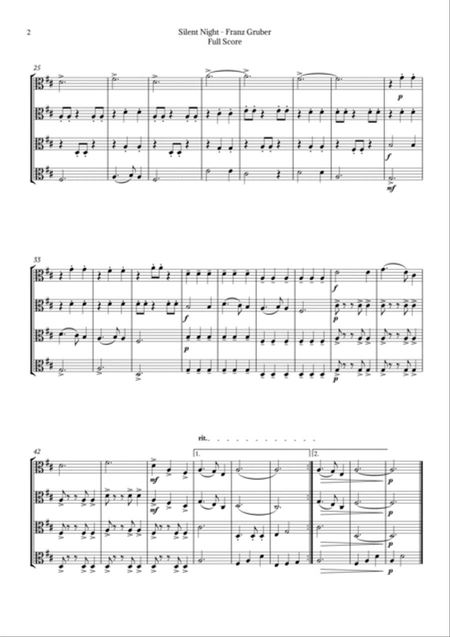 Silent Night for Viola Quartet String Quartet scores gallery preview page 2