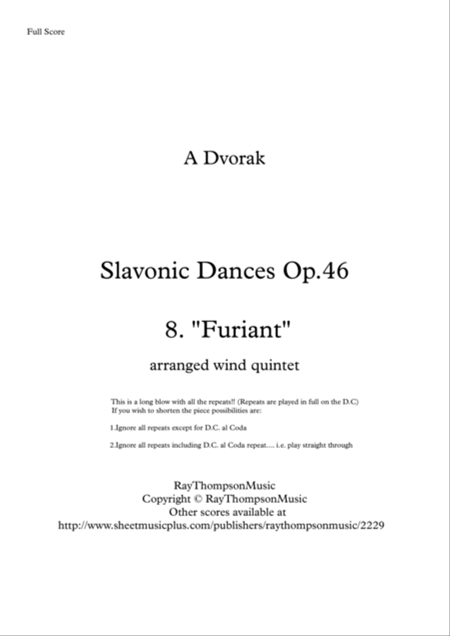 Dvorak: Slavonic Dances Op.46 No.8 in G minor (Furiant) - wind quintet Woodwind Quintet scores gallery preview page 2