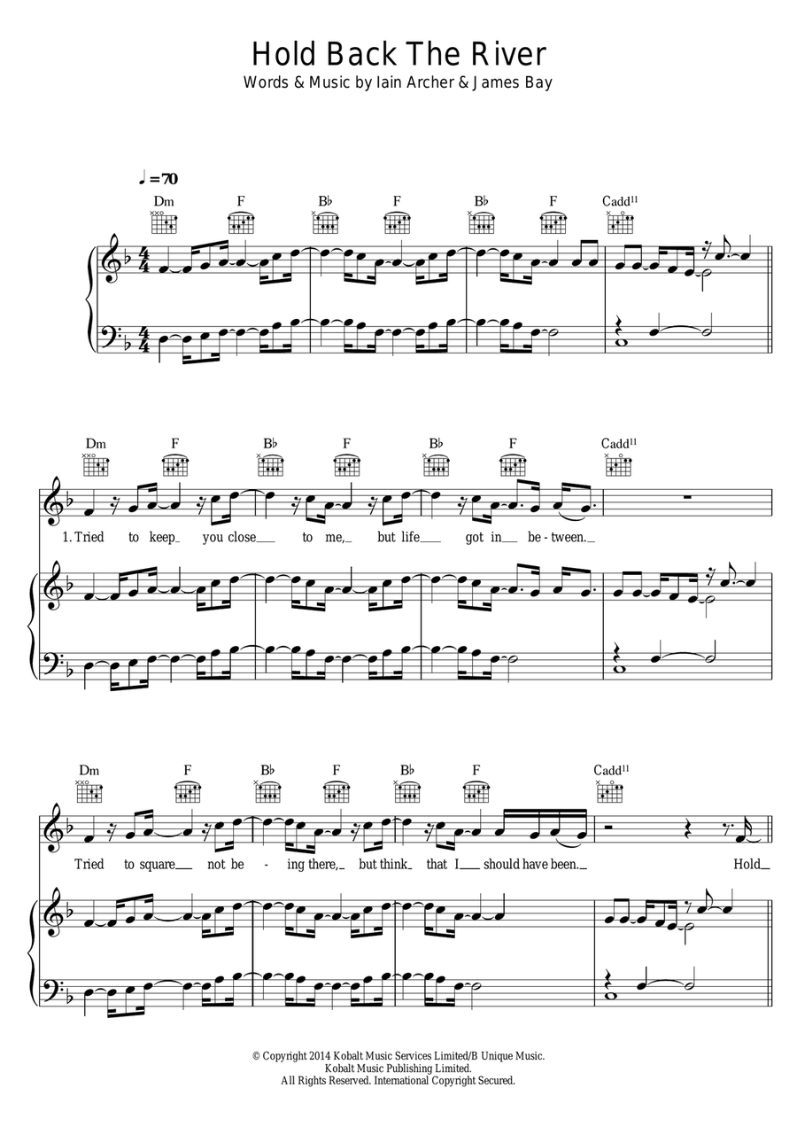 Hold Back The River Piano, Vocal, Guitar scores gallery preview page 1