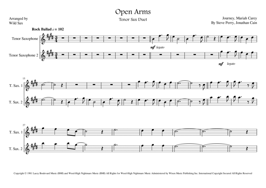 Open Arms Open Arms Woodwind Duet scores gallery preview page 1