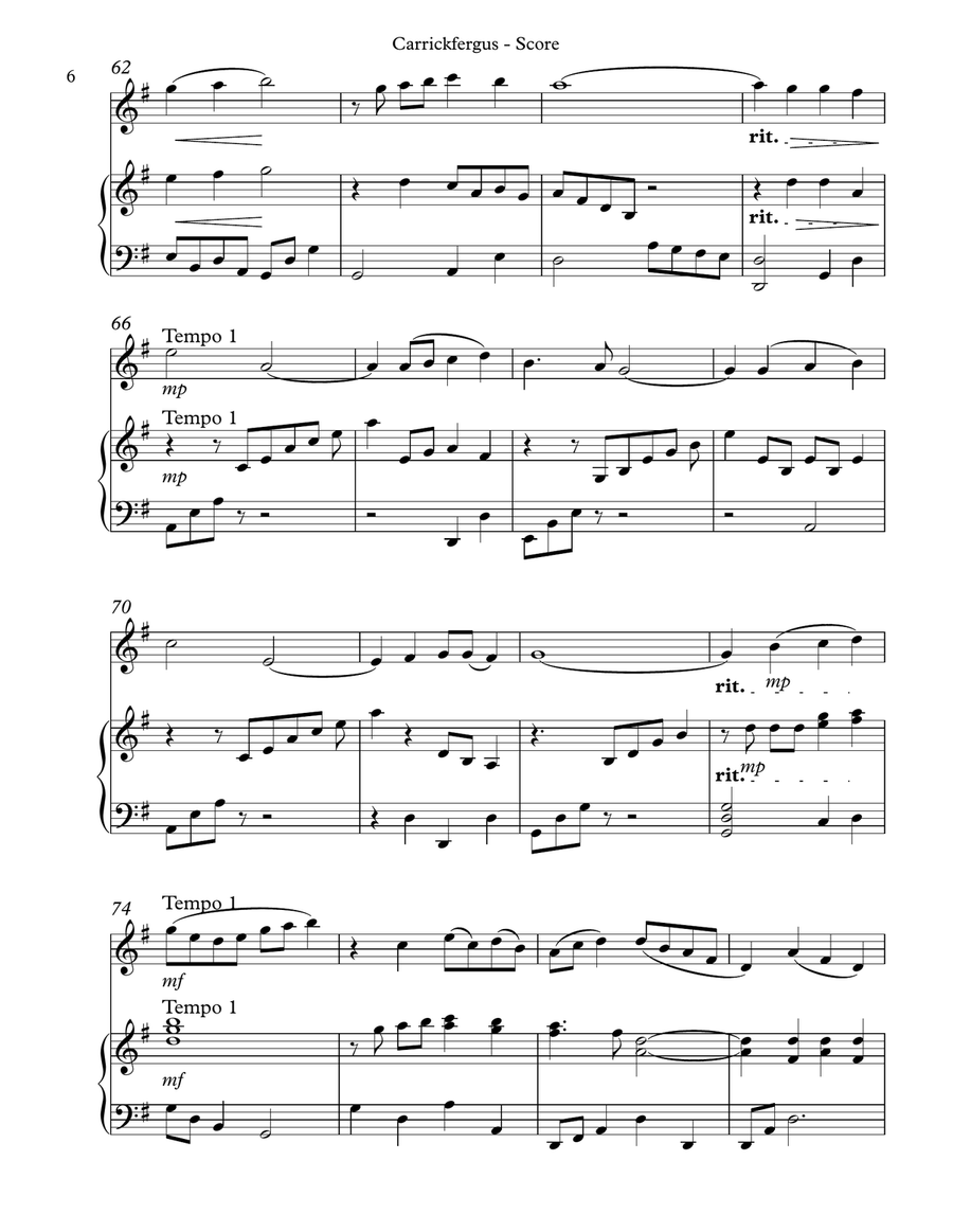 Carrickfergus Duet for Flute & Harp Flute scores gallery preview page 6