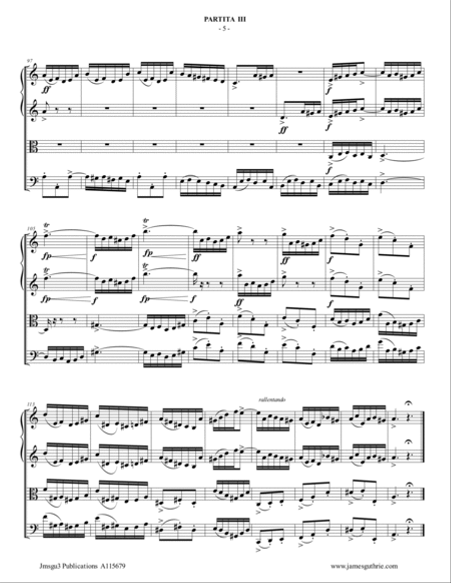 BACH: Partita No. 3 BWV 827 for String Quartet String Quartet scores gallery preview page 5