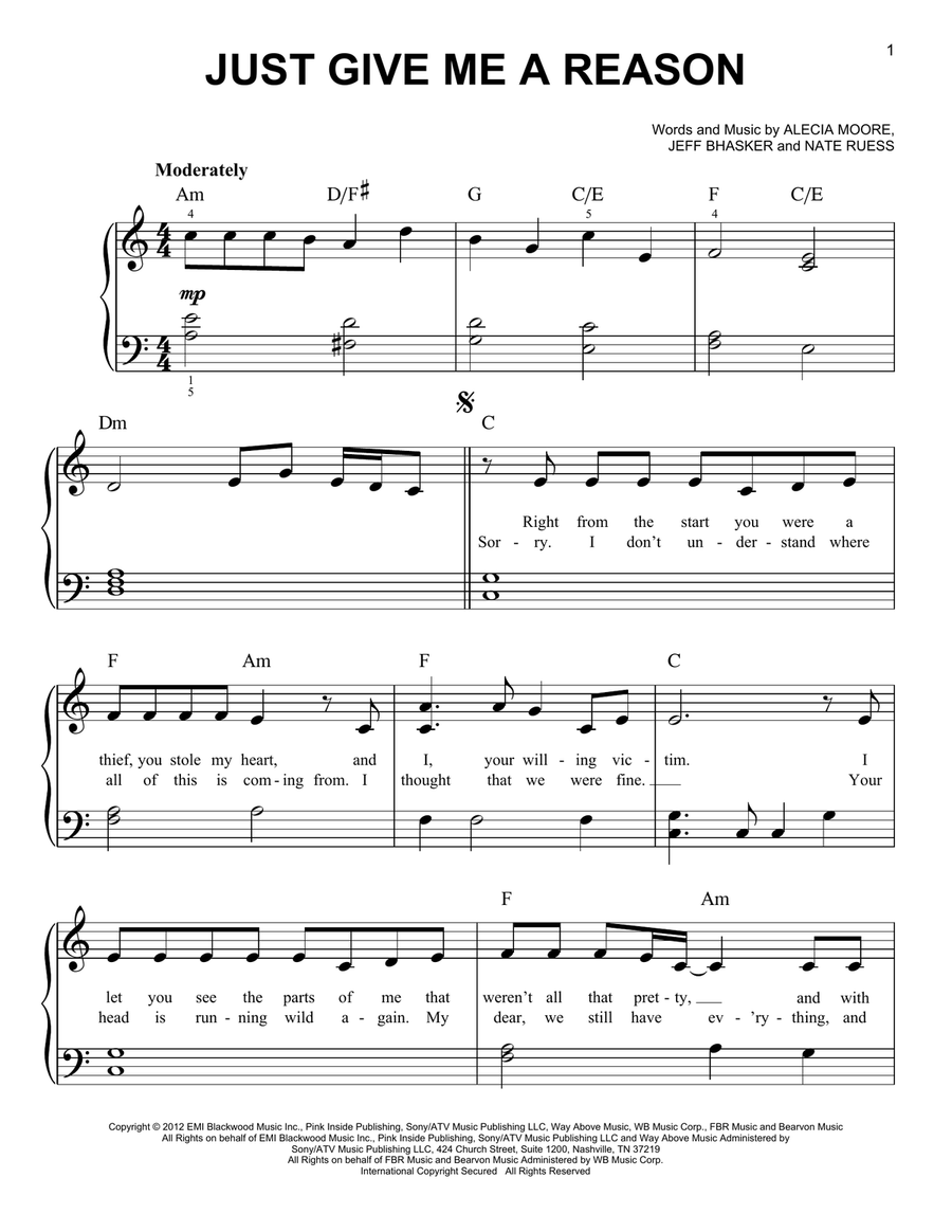 Just Give Me A Reason Easy Piano scores gallery preview page 1