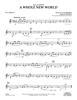 Book cover for A Whole New World (from Aladdin) (arr. Robert Longfield) - Bb Clarinet 2