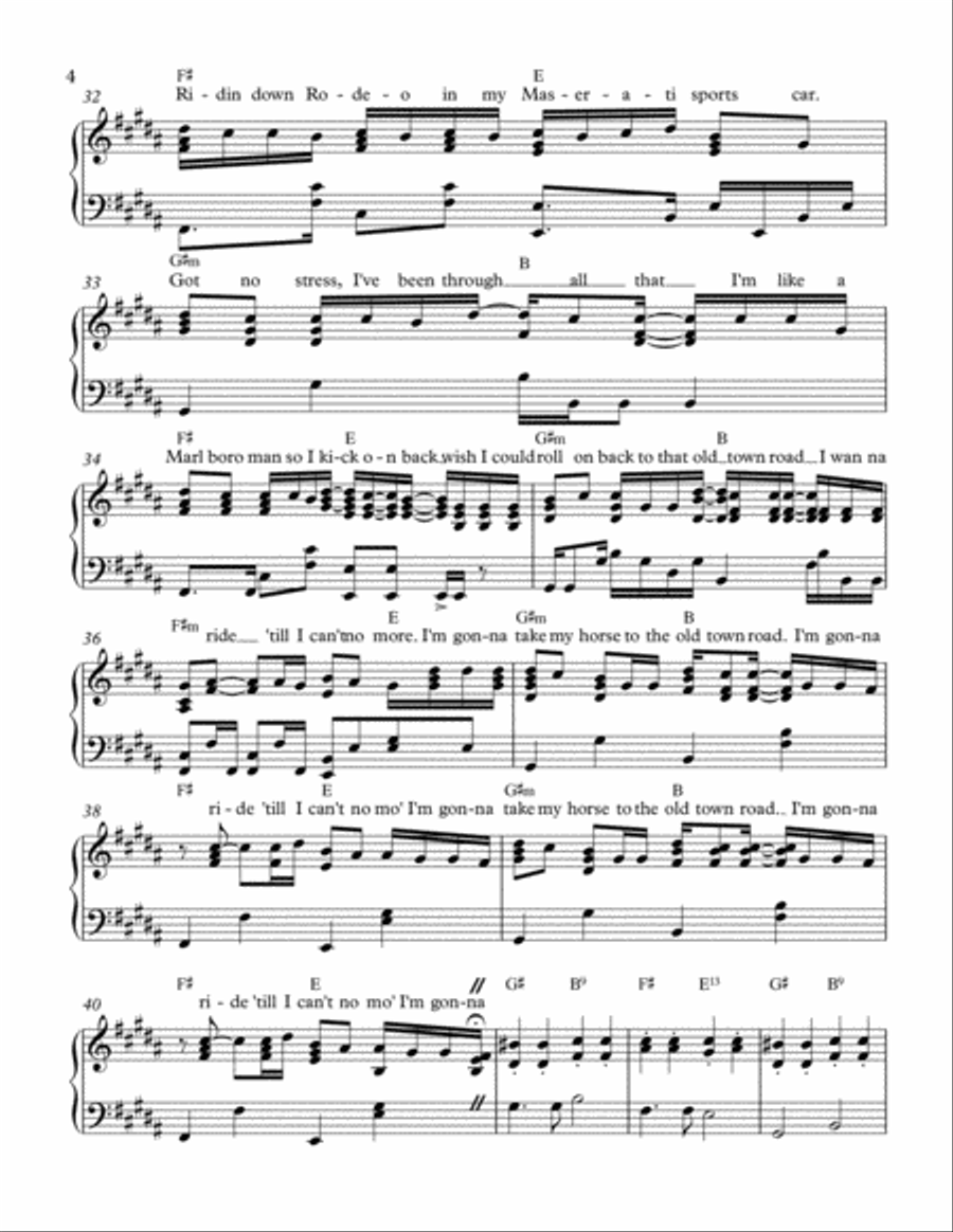 Old Town Road (remix) Piano Solo scores gallery preview page 4