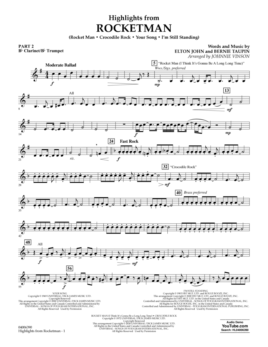 Highlights from Rocketman (arr. Johnnie Vinson) - Pt.2 - Bb Clarinet/Bb Trumpet