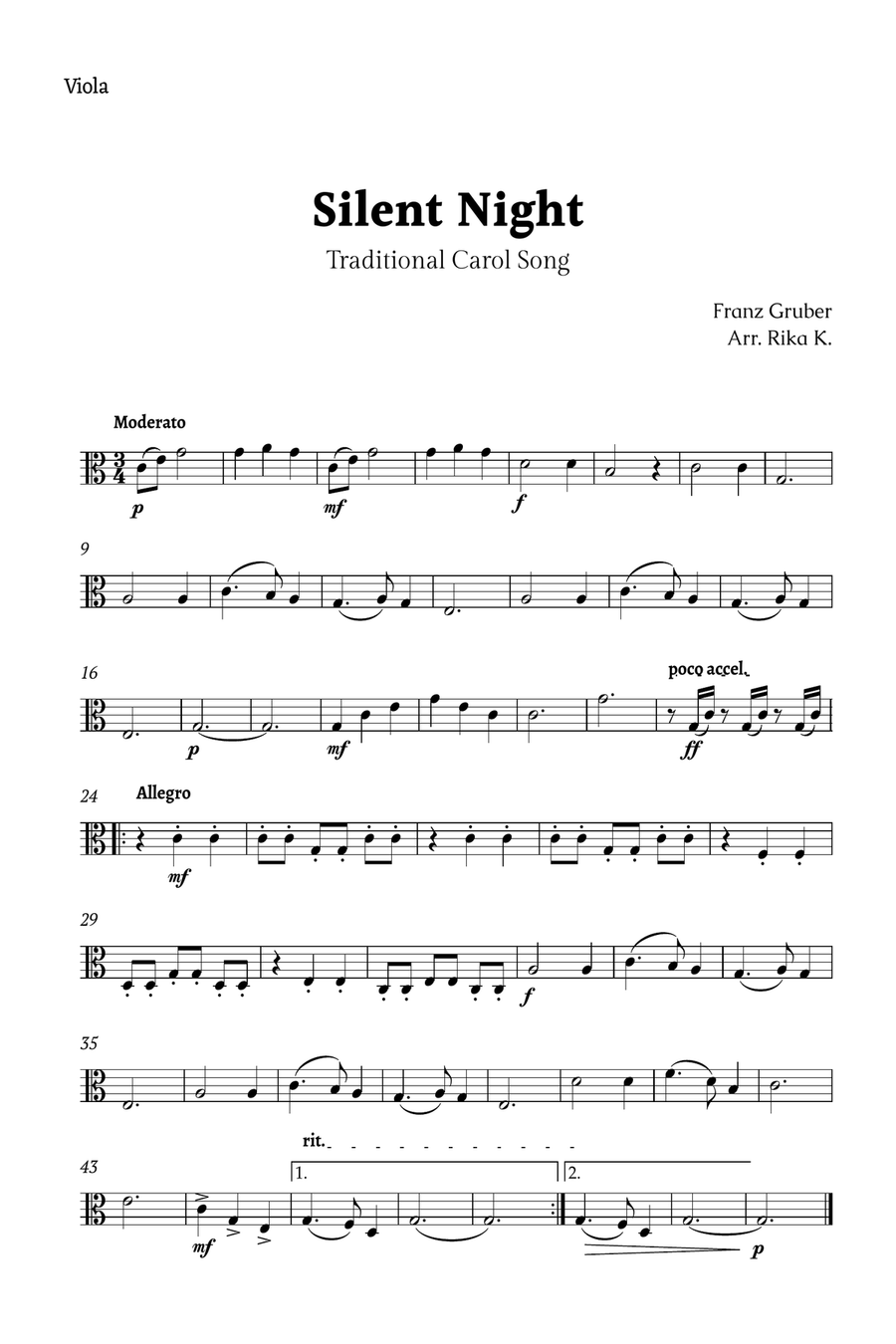 Silent Night for Viola and Cello Duet String Duet scores gallery preview page 3