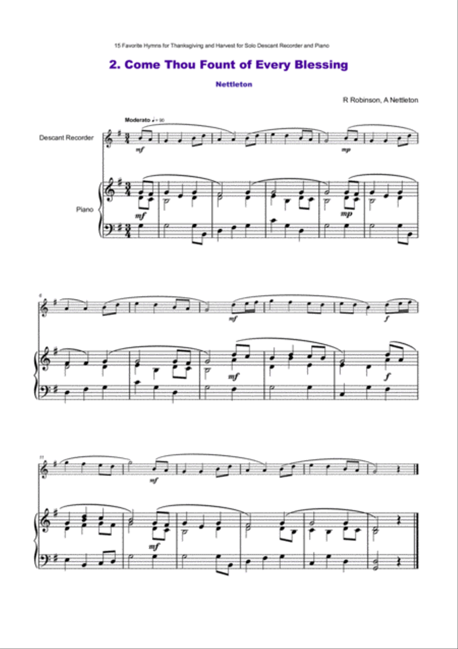 15 Favourite Hymns for Thanksgiving and Harvest for Descant Recorder and Piano Soprano Recorder scores gallery preview page 4