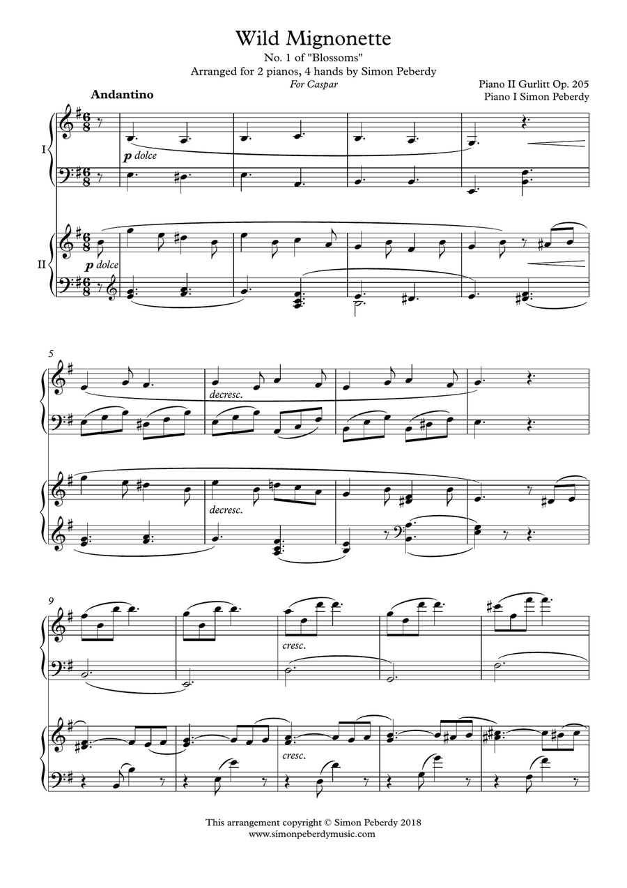Wild Mignonette (Gurlitt) for 2 pianos (additional piano part by Simon Peberdy) Piano Method scores gallery preview page 2