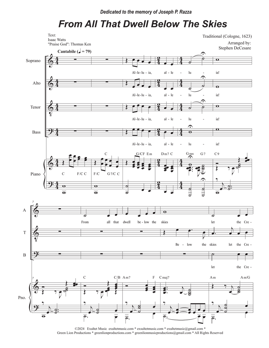 From All That Dwell Below The Skies (Vocal Quartet - (SATB) 4-Part scores gallery preview page 1