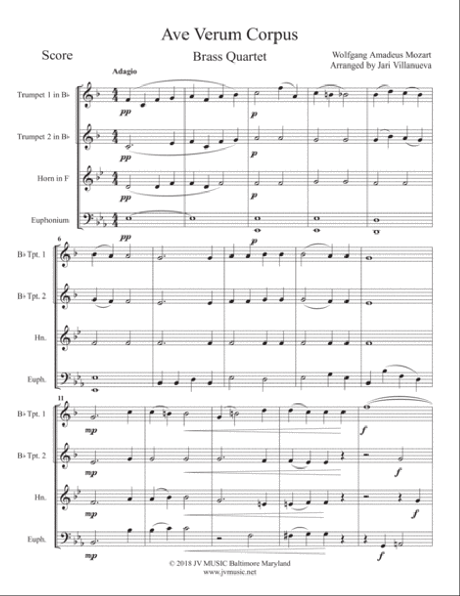 Ave Verum Corpus for Brass Quartet Brass Quartet scores gallery preview page 3