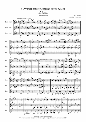 Mozart: Divertimento No.3 Mvt.V Rondo from "Five Divertimenti for 3 basset horns" K439b - horn trio