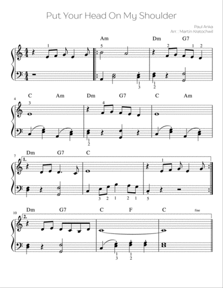 Put Your Head On My Shoulder Easy Piano scores gallery preview page 1