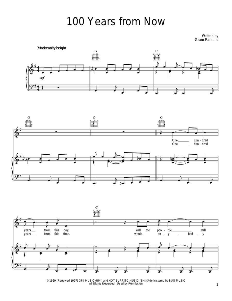 100 Years From Now 100 Years From Now Piano, Vocal, Guitar scores gallery preview page 1
