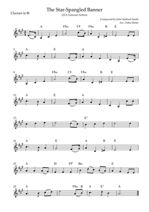 The Star Spangled Banner (USA National Anthem) for Clarinet in Bb Solo with Chords (G Major)