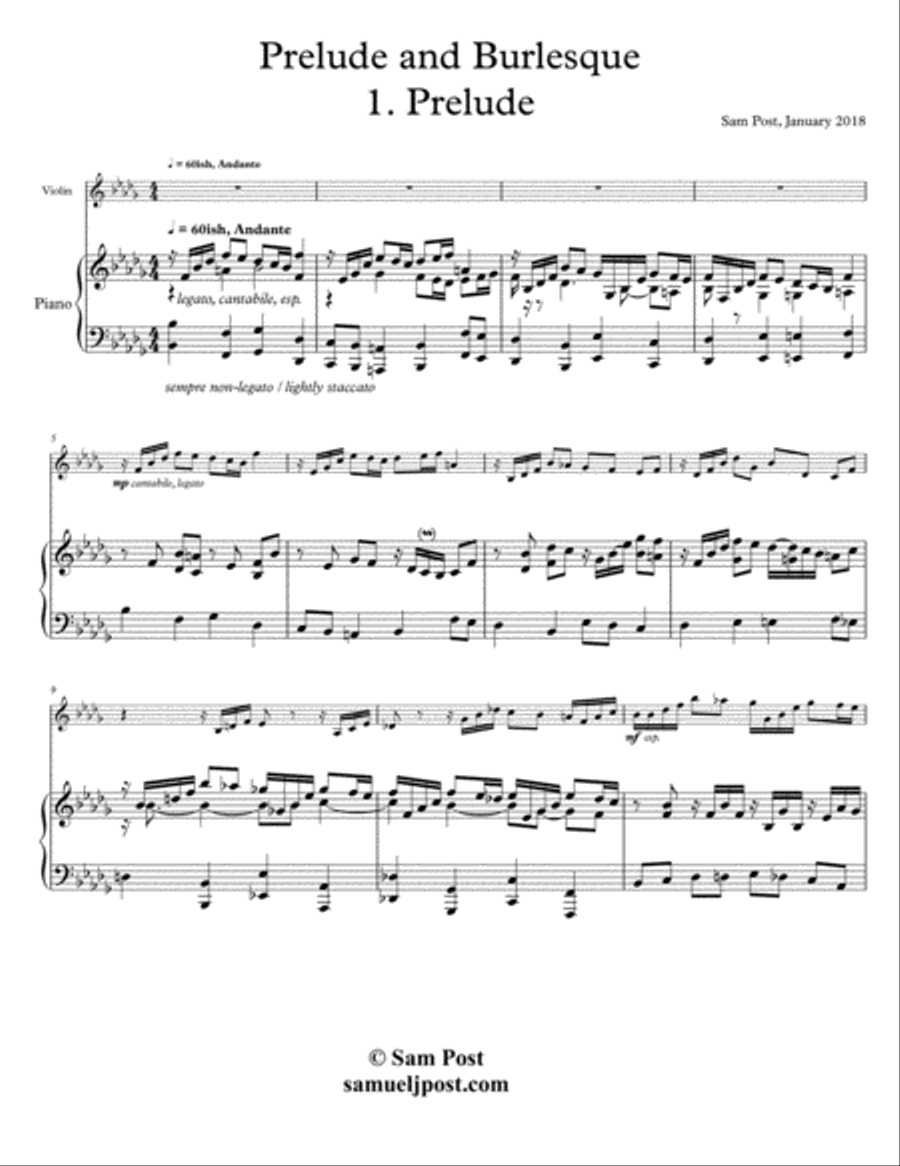 Prelude and Burlesque for Violin & Piano, op. 35 Violin scores gallery preview page 1