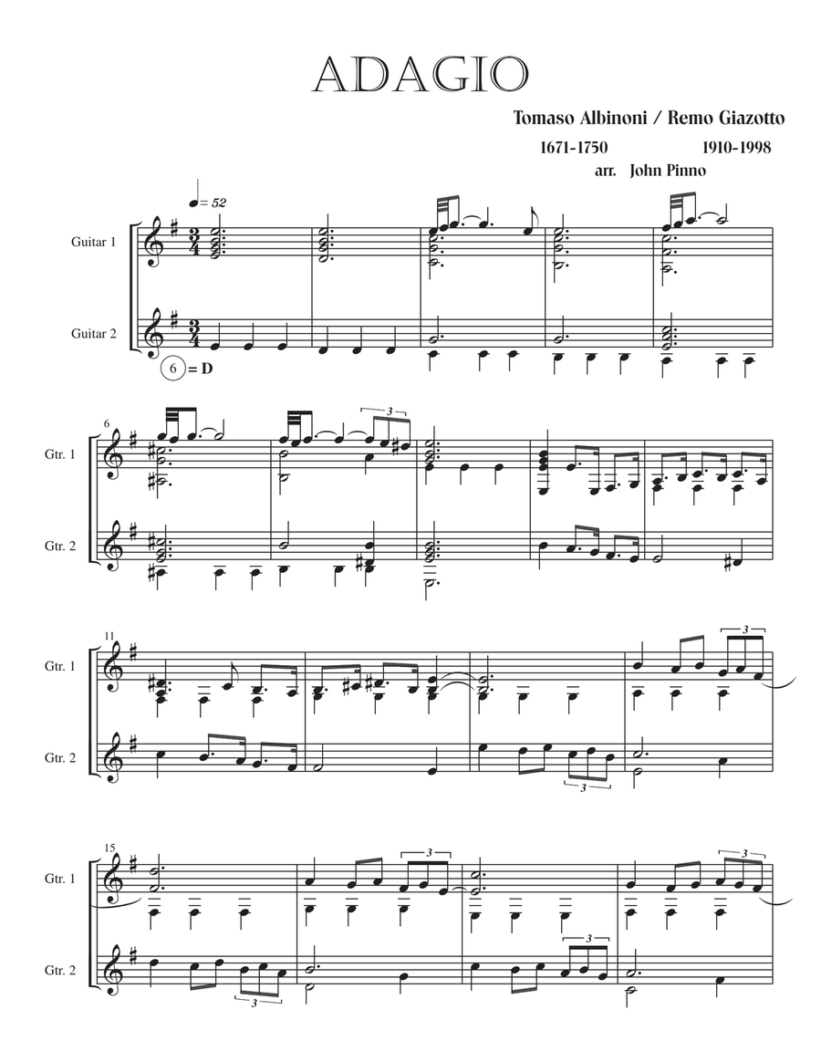 Adagio by Albinoni/Giazotto for classical guitar duo Acoustic Guitar scores gallery preview page 2