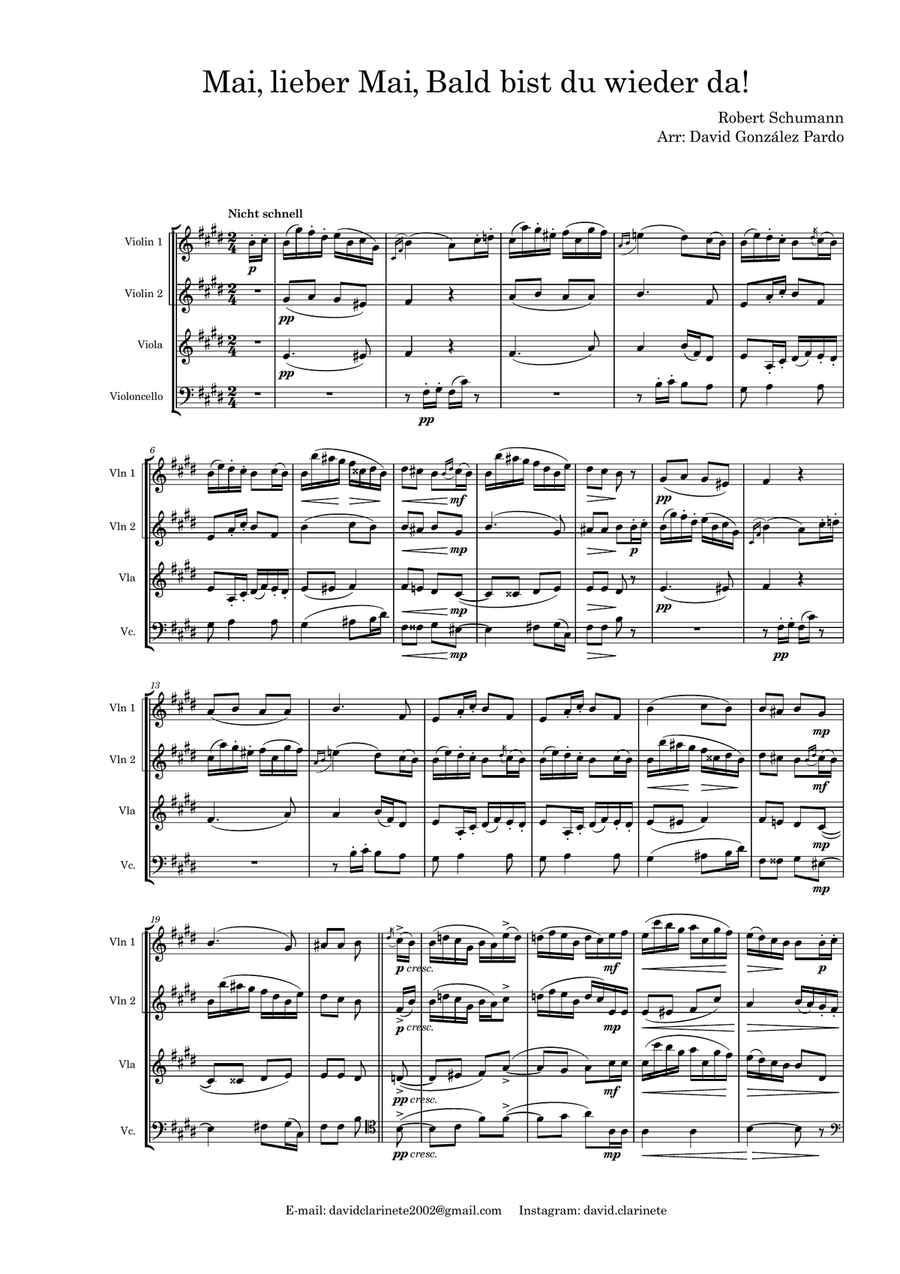 Mai, lieber Mai from Album for the Young, Opus 68 String Quartet scores gallery preview page 1