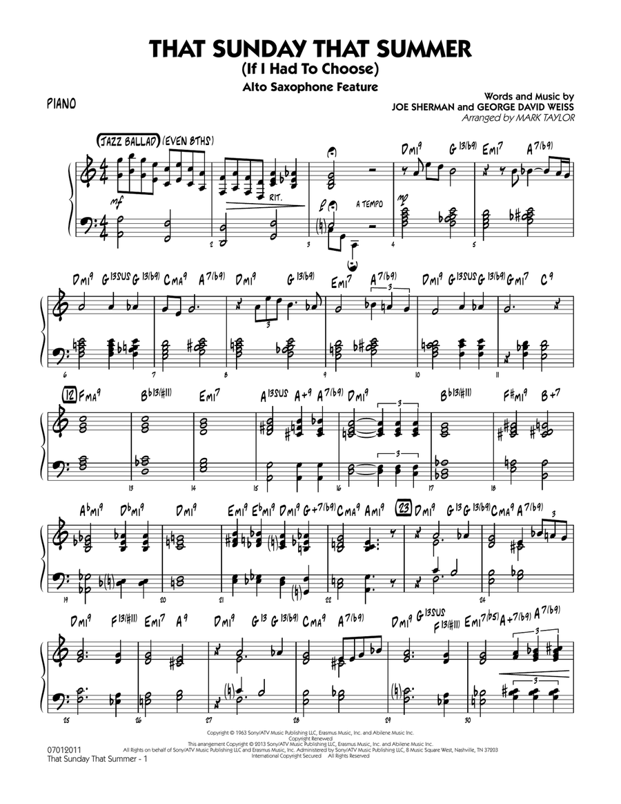 That Sunday That Summer (If I Had to Choose) - Piano Jazz Ensemble scores gallery preview page 1
