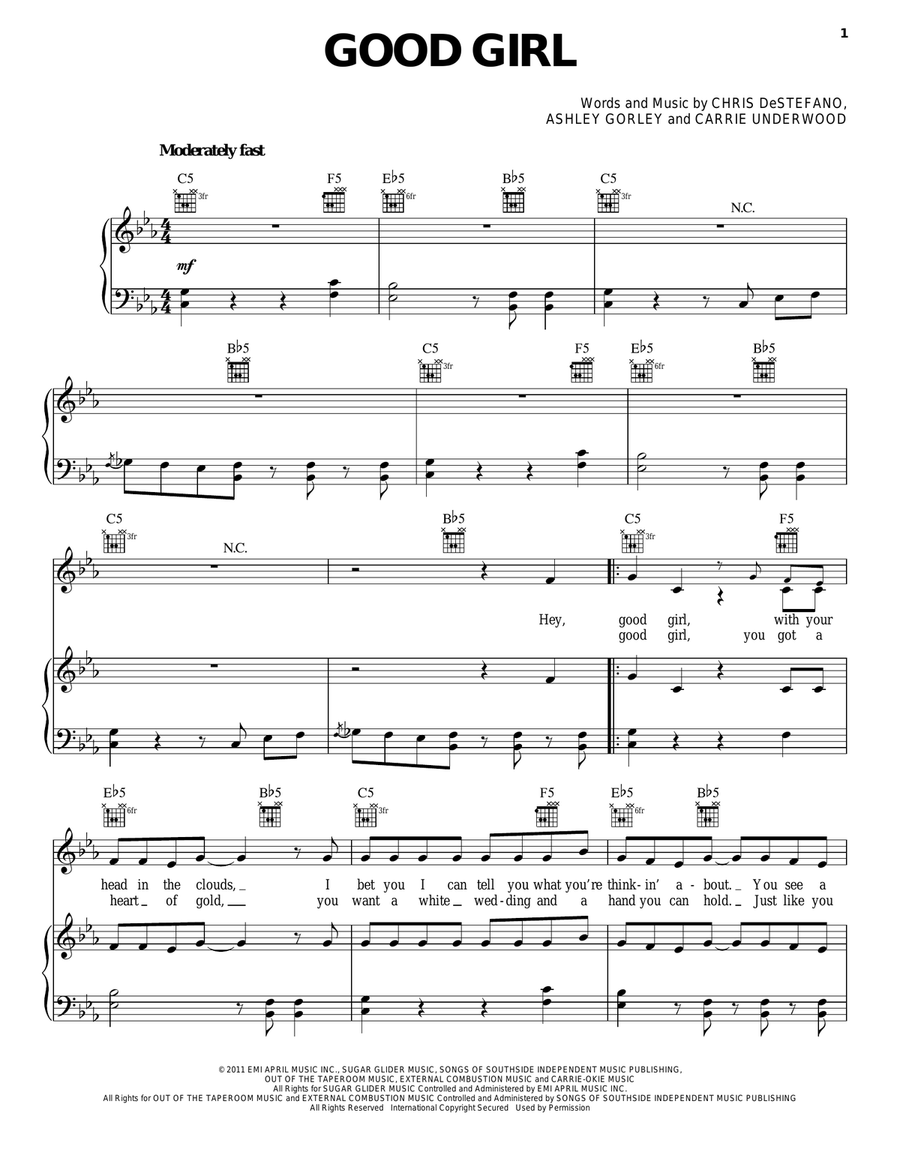 Good Girl Good Girl Piano, Vocal, Guitar scores gallery preview page 1