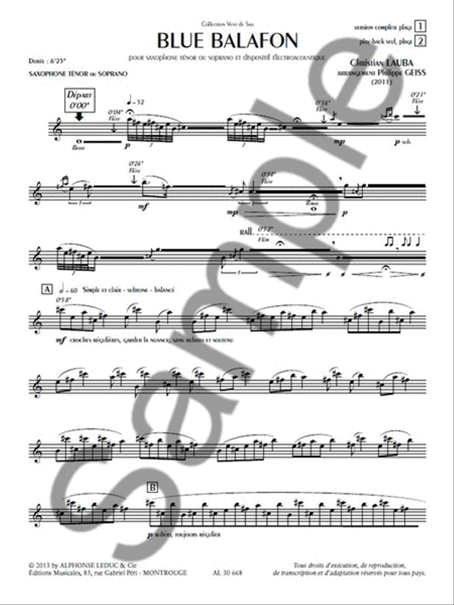 Blue Balafon (book/cd Al30669) Soprano Saxophone scores gallery preview page 2